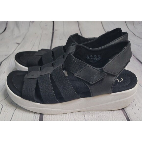Ryka Women's Adjustable Wedge Sandals Aloha Black size 9.5W Strappy Cute Comfort - Picture 4 of 10